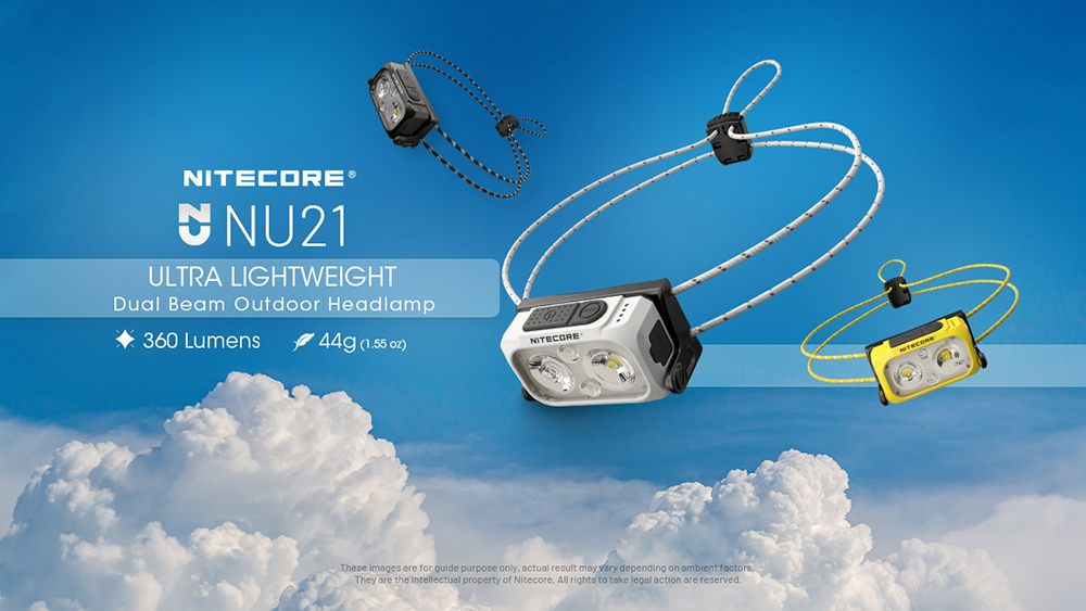 NITECORE NU21 Outdoor Headlamp Ultra Lightweight Dual Beam White Red Light 360 Lumens USB-C Rechargeable Portable Headlight