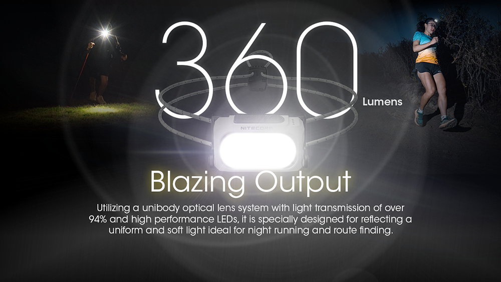NITECORE NU21 Outdoor Headlamp Ultra Lightweight Dual Beam White Red Light 360 Lumens USB-C Rechargeable Portable Headlight