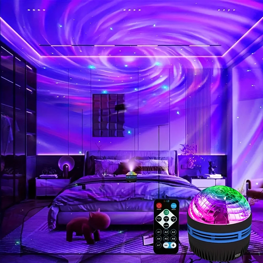 Starry Sky Galaxy Lamp Projector LED Night Light Remote Control Sound Active 5V USB Charging 7 Modes for Kids Room Party Decor