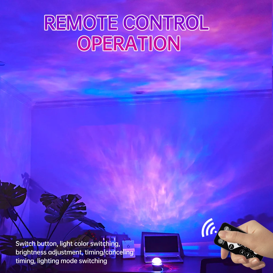 Starry Sky Galaxy Lamp Projector LED Night Light Remote Control Sound Active 5V USB Charging 7 Modes for Kids Room Party Decor