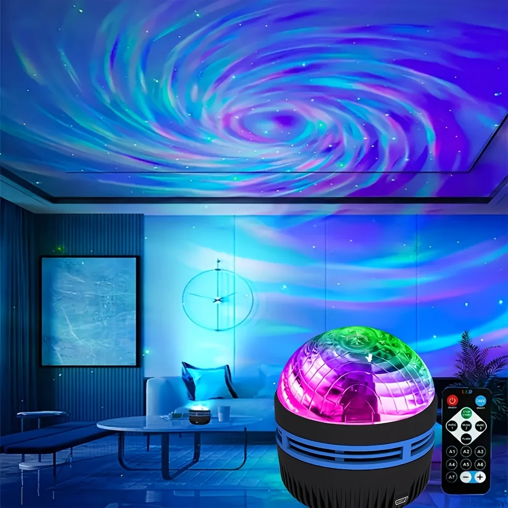 Starry Sky Galaxy Lamp Projector LED Night Light Remote Control Sound Active 5V USB Charging 7 Modes for Kids Room Party Decor