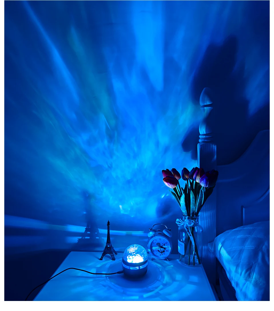 Starry Sky Galaxy Lamp Projector LED Night Light Remote Control Sound Active 5V USB Charging 7 Modes for Kids Room Party Decor