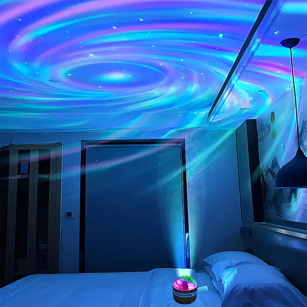 Starry Sky Galaxy Lamp Projector LED Night Light Remote Control Sound Active 5V USB Charging 7 Modes for Kids Room Party Decor