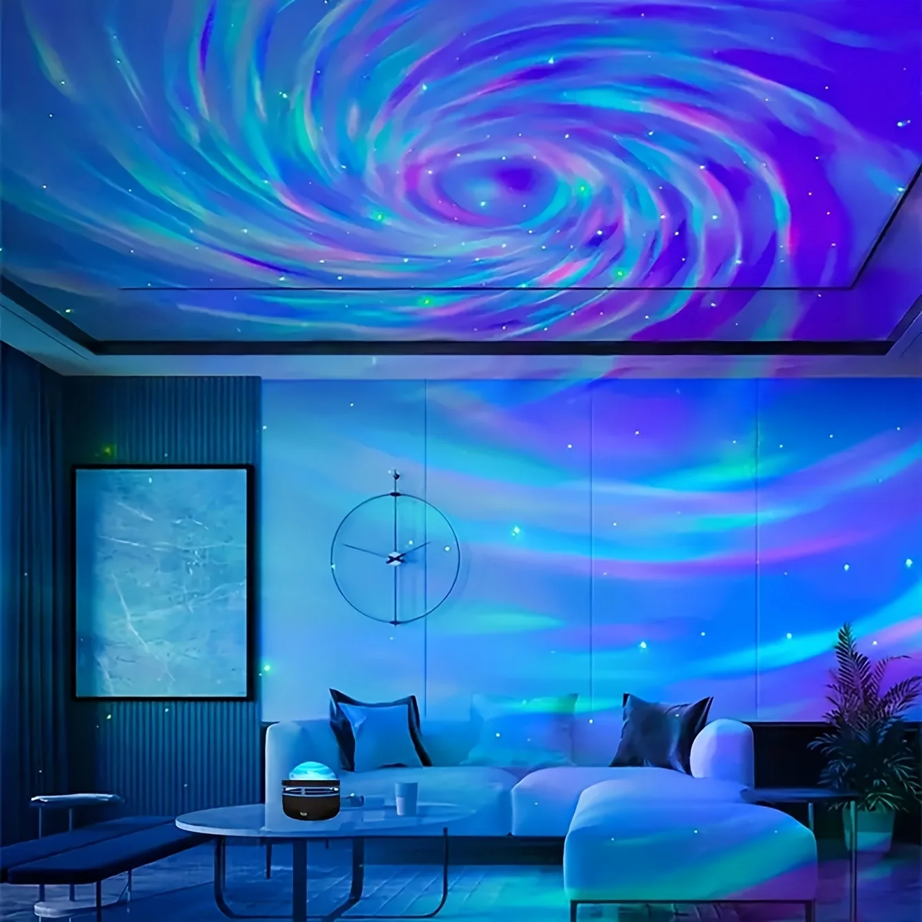 Starry Sky Galaxy Lamp Projector LED Night Light Remote Control Sound Active 5V USB Charging 7 Modes for Kids Room Party Decor