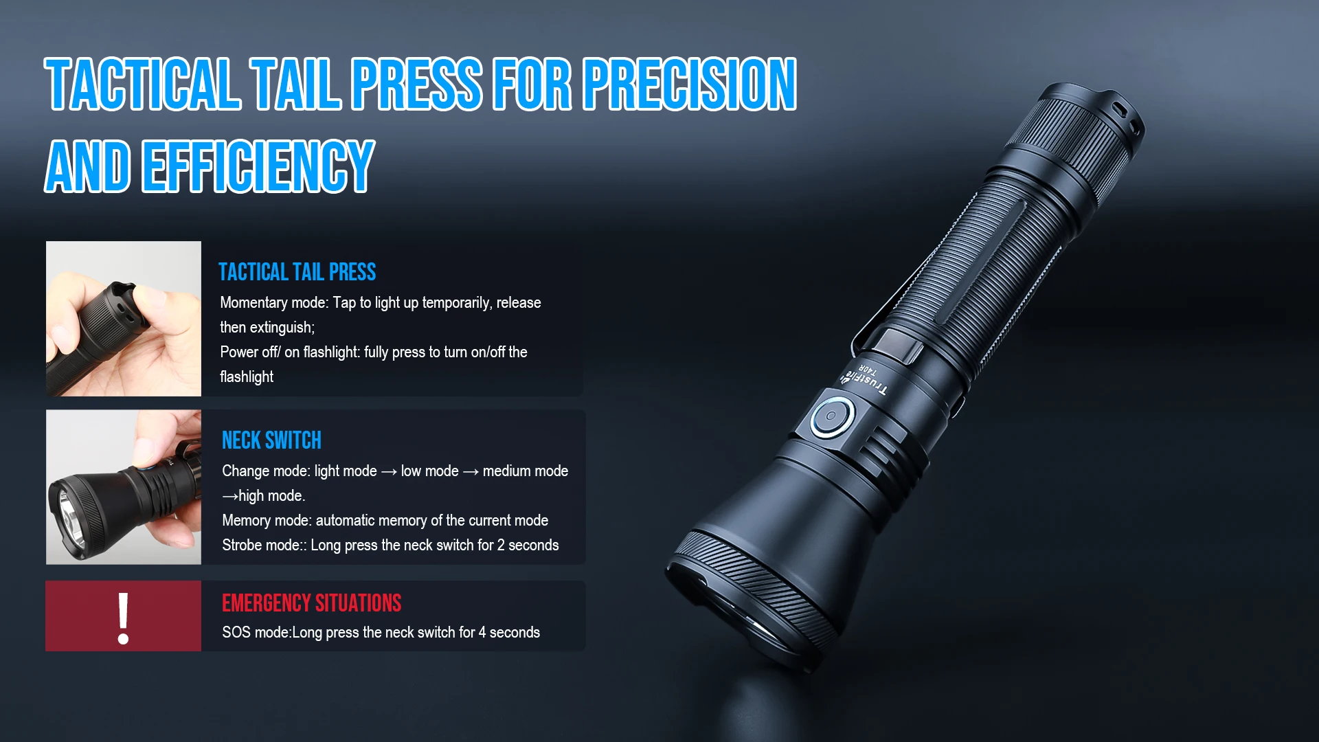 Trustfire T40R Army Tactical Led Flashlights 1800 Lumens 550 Meters Beam Rechargeable Lamp IP68 Military Torch with USB Charging