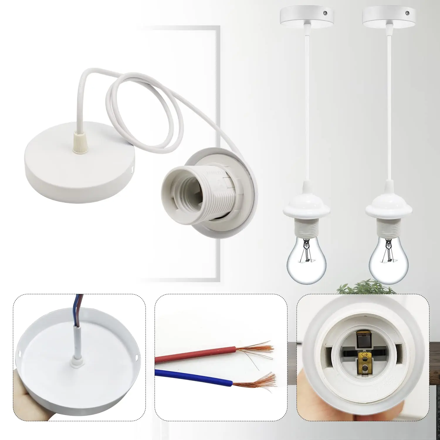 Vintage Edison Lamp Base Full Tooth E26 E27 Screw Ceiling Light Pendant Light Holder Socket Base for Retro Incandescent Filament