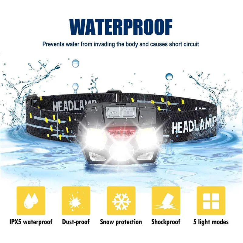 USB Rechargeable Headlamp Flashlight 800 Lumens Bright LED Head Lamp Red Light Motion Sensor Head Light Fishing Hiking Running