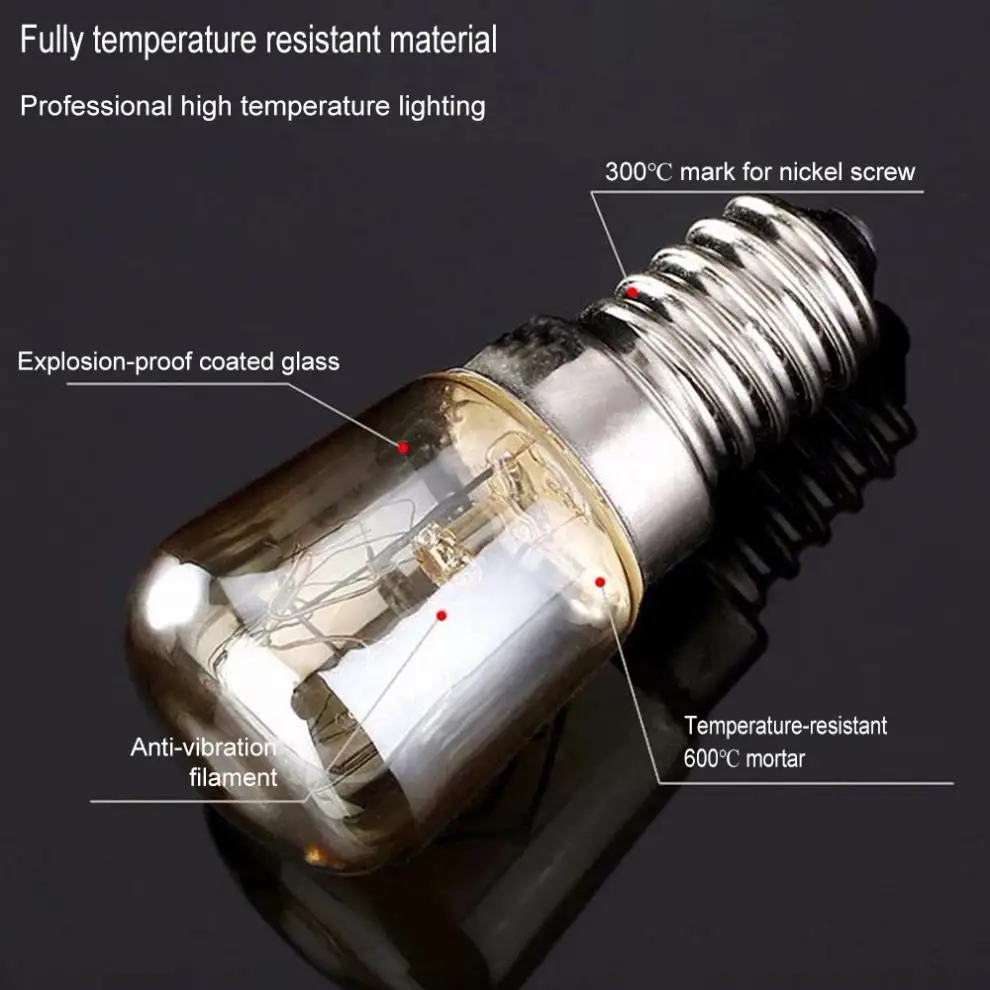 25W 220-240V Oven Bulb High Temperature Bulb E14 300 Degree Oven Toaster Steam Light Bulb Cooker Hold Lamp