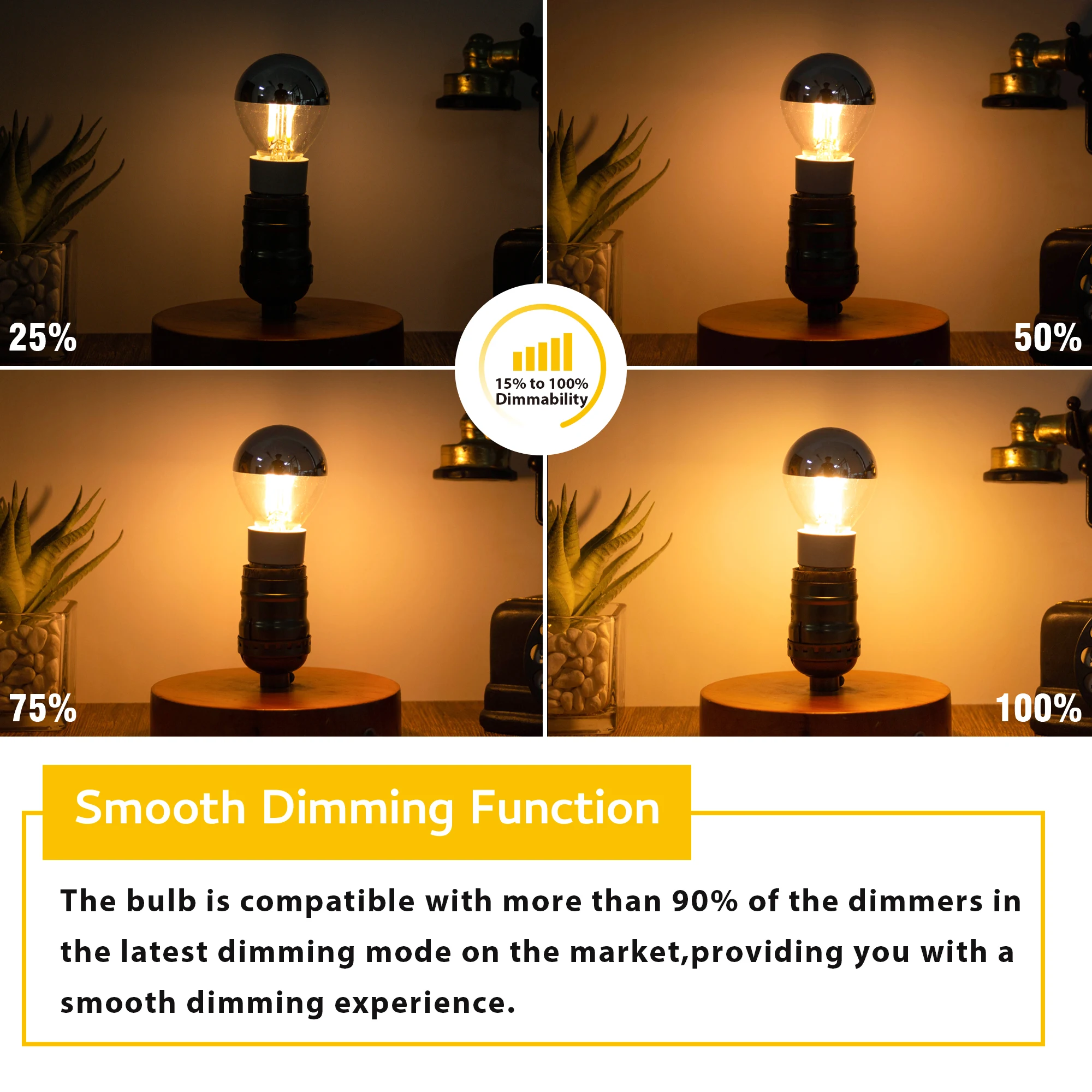 Genixgreen E12 E14 LED Mirror Light Bulb Dimmable 4W G45 Top Silver Crown Globe 2700K Decor Corridor G14 Half Chrome Edison Bulb