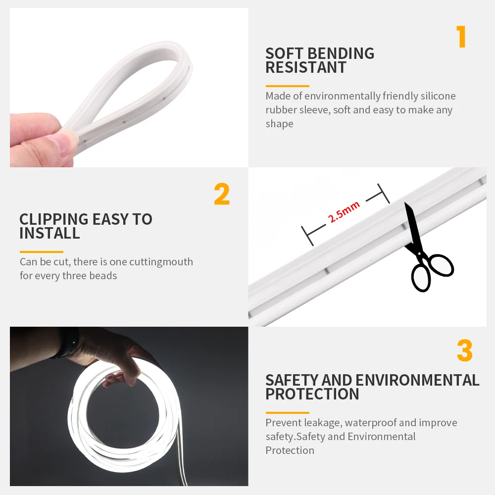 LED Strip 12V 2835 Neon Light Sign 120LEDs/M IP67 Waterproof Flexible Silicone Neon Rope Lights White Warm White DIY Diode Tape