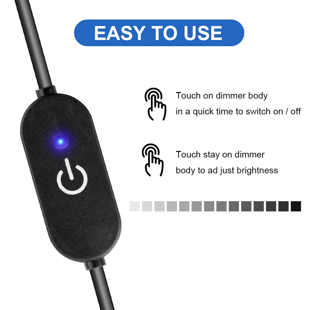 DC12V 5V 3A LED Tape Lights Touch Dimmer Switch Brightness Dimming Memory Function with DC Plug for 5050 SMD COB LED Strip