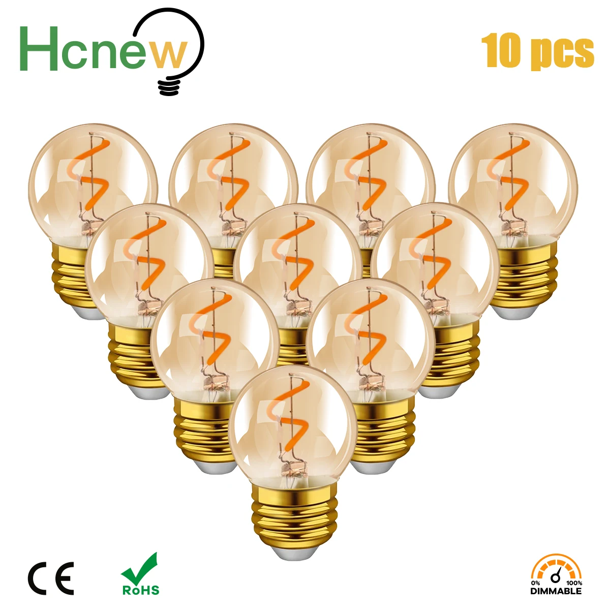 G40 Gold Led Spiral Filament Light Bulb 1W (Equivalent 10W) Energy Saving Led Lamp Amber Glass E27 220V 2200K Dimmable Led Bulb