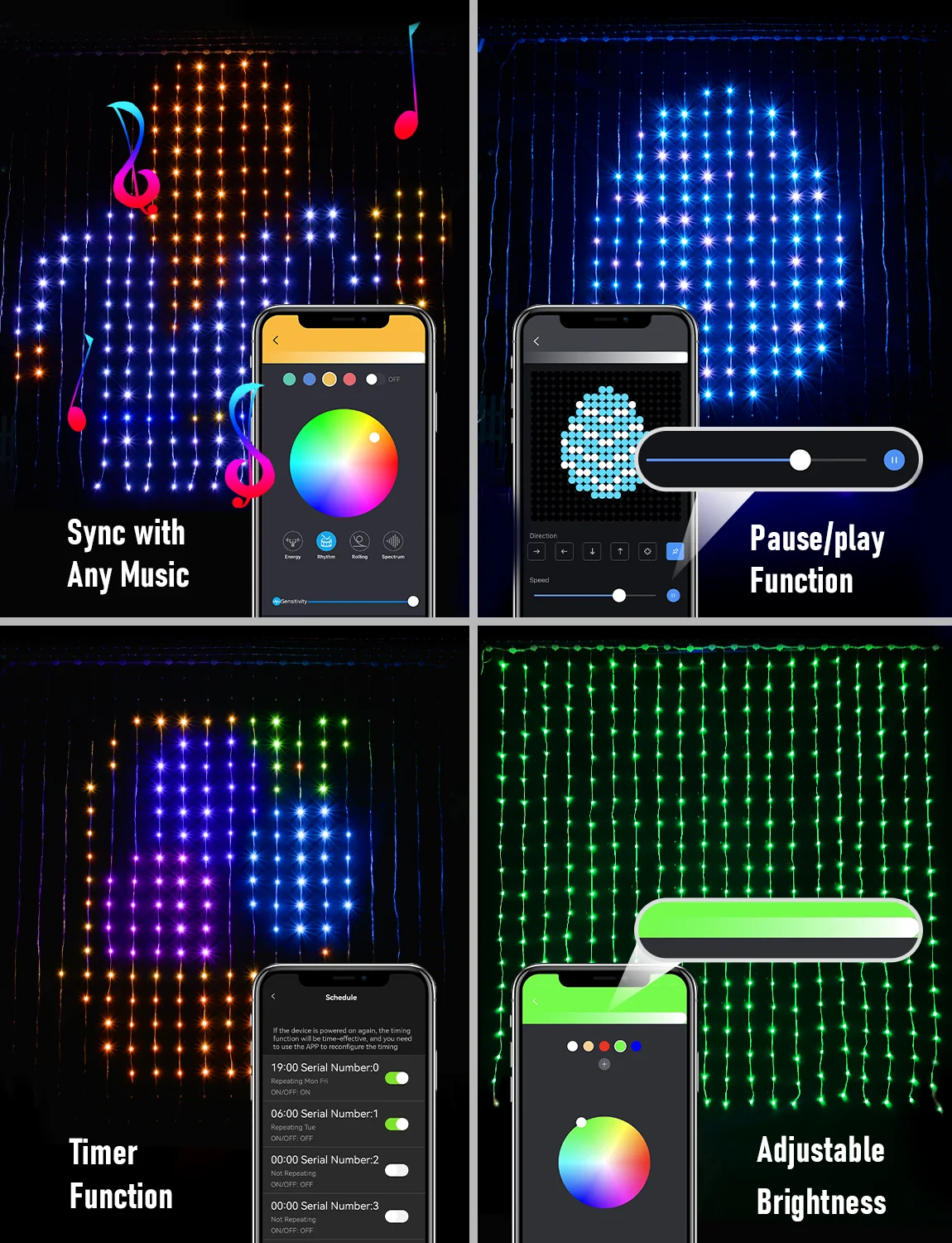 Led Smart Curtain Lights New Year's Garland App RGB Fairy Lights DIY Music Change Display for Window Christmas Room Decoration