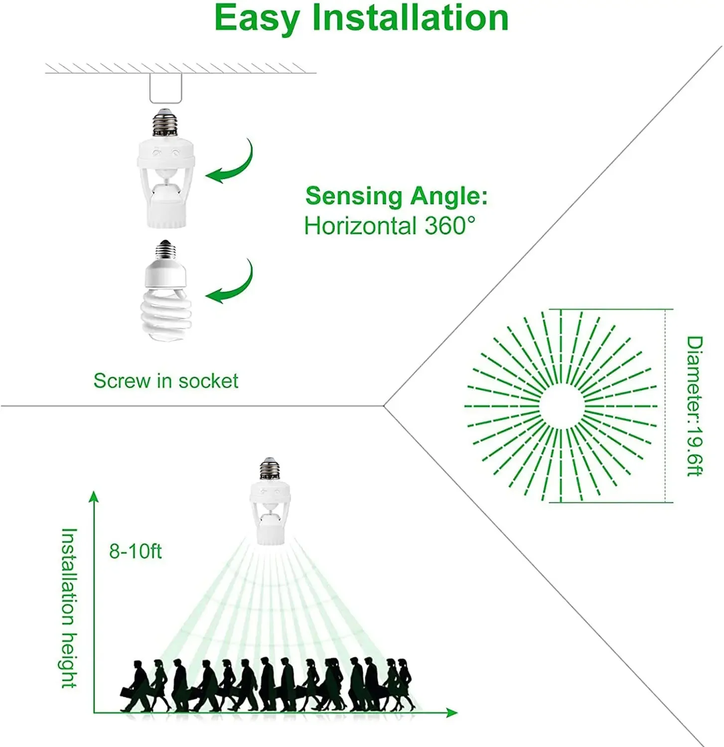 E27 Lamp Base Intelligent Light Bulb Switch MAX 60W Socket LED E27 Converter With PIR Motion Sensor Ampoule 100-240V