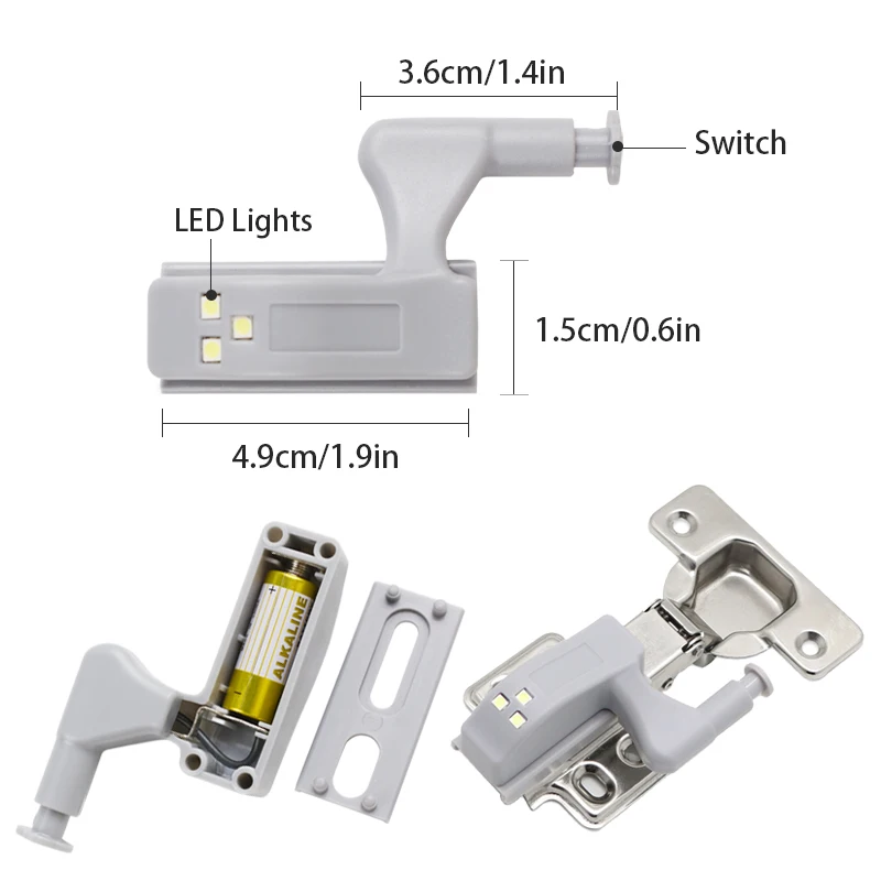 10pcs LED Motion Sensor Light Cupboard Closet Wardrobe Door Inner Hinge Night Lamp Battery Operated for Indoor Lighting