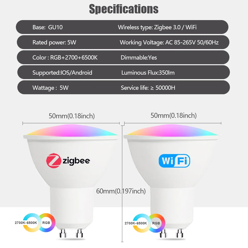 EWelink GU10 Smart Zigbee Wifi Led Light Bulbs 5W GU10 RGB CW WW Spotlight Lamp For Alexa Google Yandex Alice Smartthings 1-6pcs