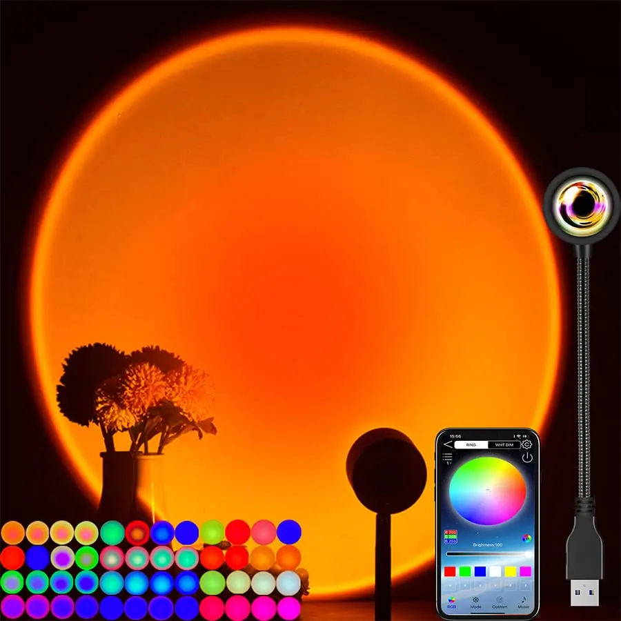 Tuya Smart Sunset Lamp USB Projector LED Night Light with Remote Bluetooth App Control Atmosphere Mood Light for Photography