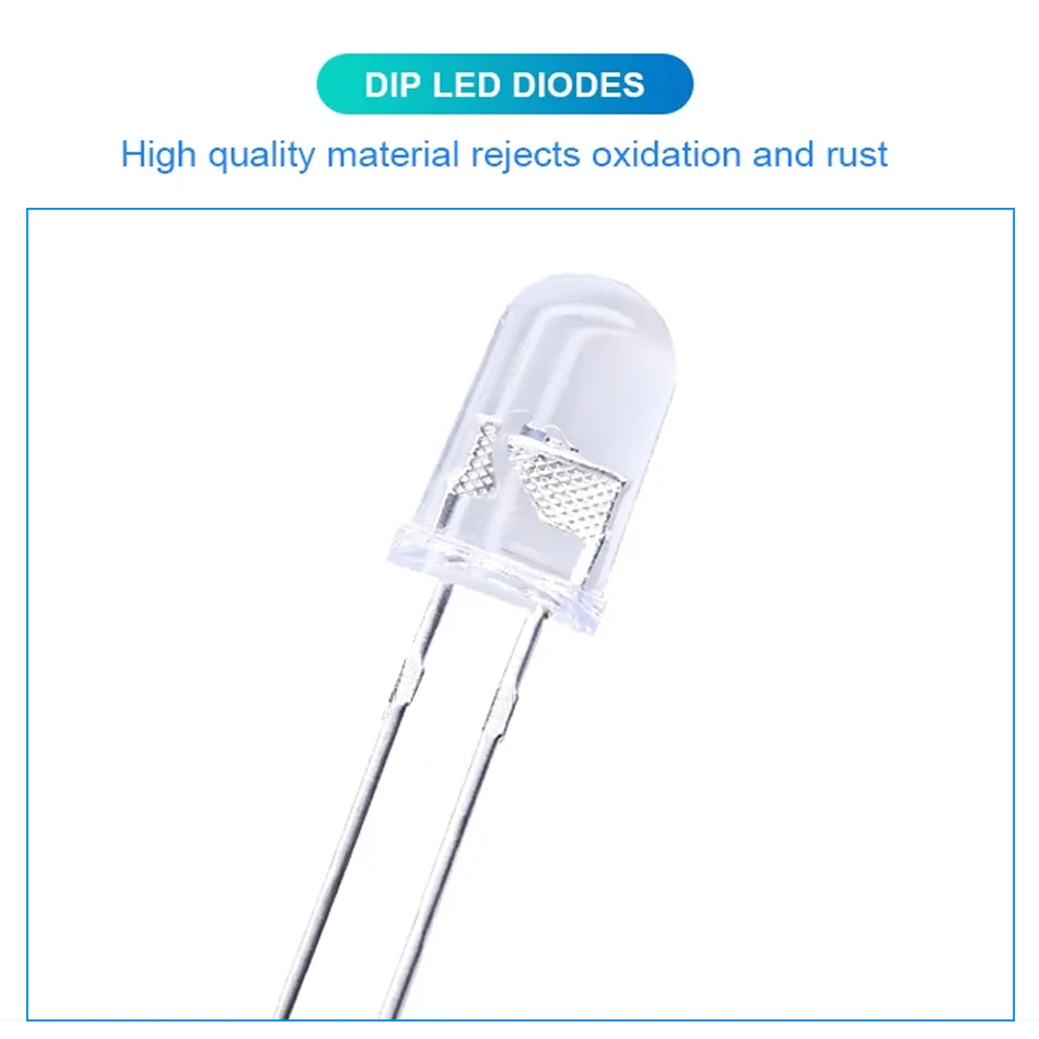 5mm Cyan 490nm Ice Blue 480nm DIP LED Light-Emitting Diode High Luminous DC3.2-3.4V 20mA for Traffic Lights