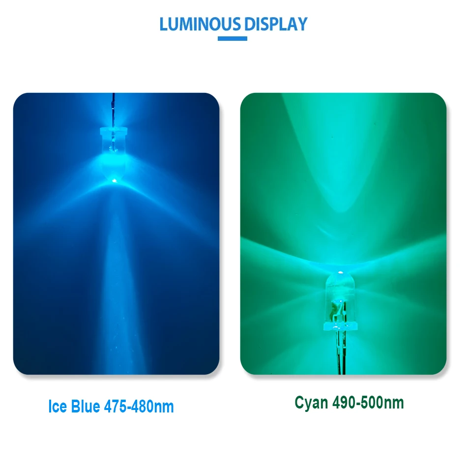 5mm Cyan 490nm Ice Blue 480nm DIP LED Light-Emitting Diode High Luminous DC3.2-3.4V 20mA for Traffic Lights