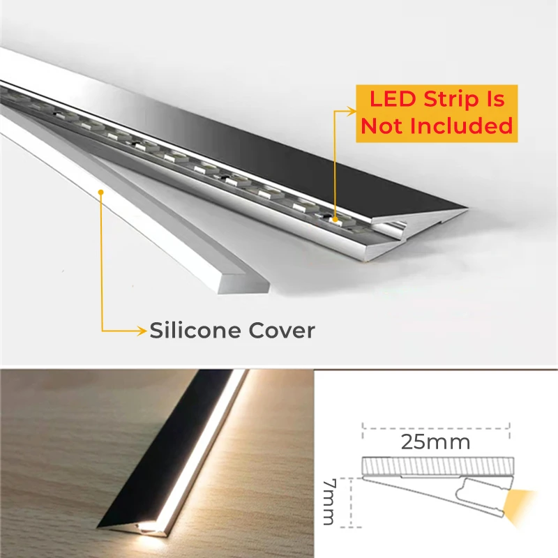 Invisible H7mm LED Oblique Beam Aluminum Profile Surface Mounted Ultra-thin Cabinet Layer Edge Shelf Panel Hard Bar Strip Lights