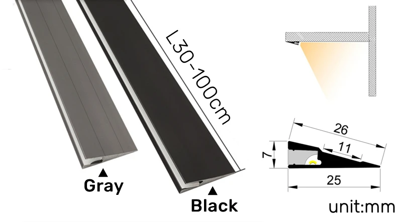 Invisible H7mm LED Oblique Beam Aluminum Profile Surface Mounted Ultra-thin Cabinet Layer Edge Shelf Panel Hard Bar Strip Lights