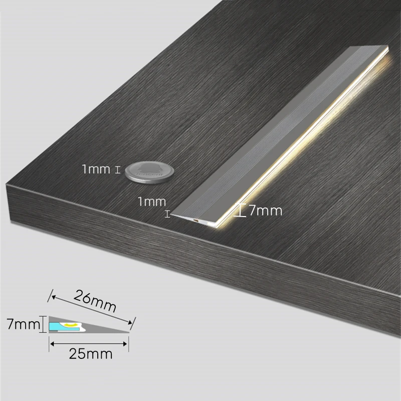 Invisible H7mm LED Oblique Beam Aluminum Profile Surface Mounted Ultra-thin Cabinet Layer Edge Shelf Panel Hard Bar Strip Lights