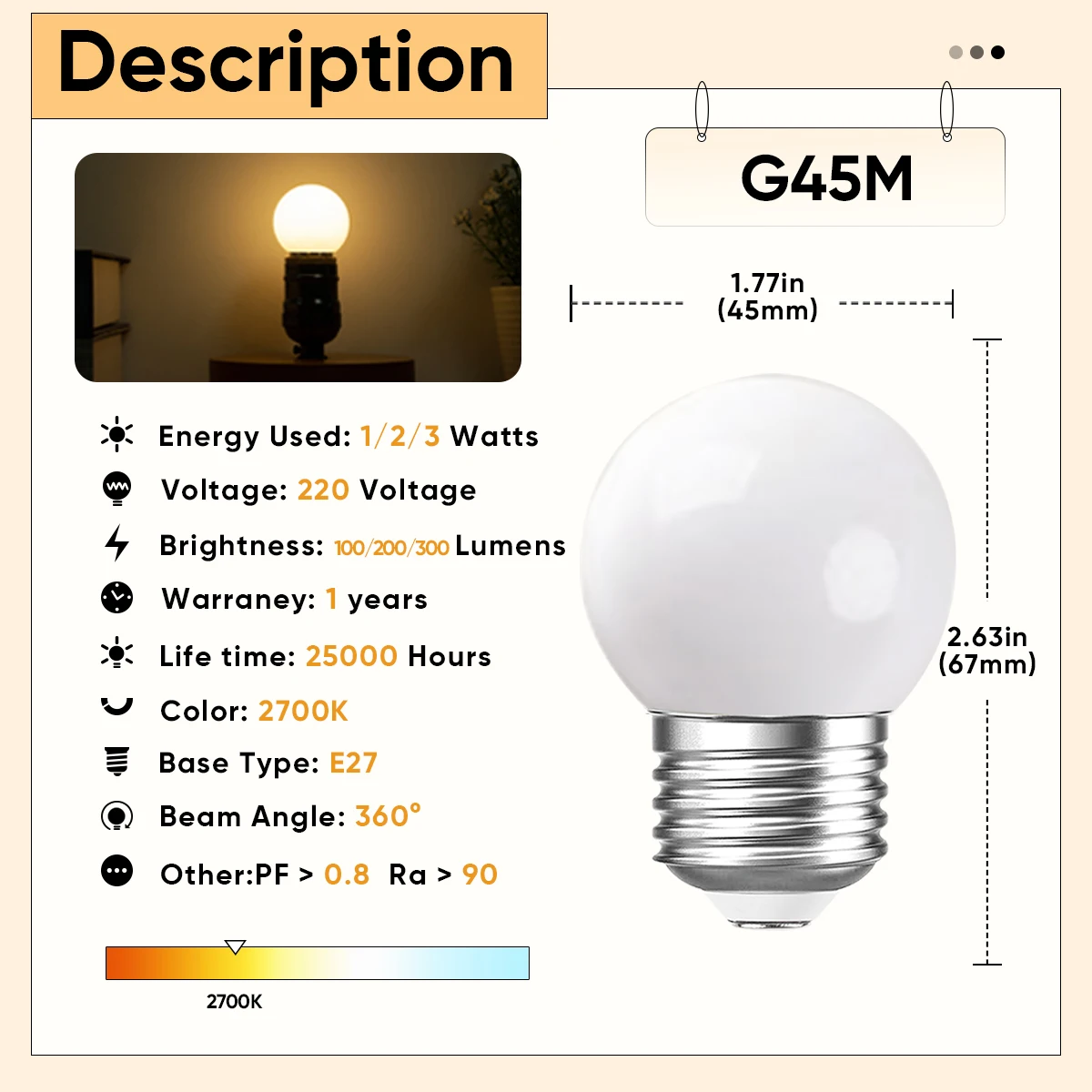 Milky White G45 Led Bulb 220V E27 1W 2W 3W Night Light Plastic Shatterproof Pendant Chandelier Outdoor Garland Decoration Lights