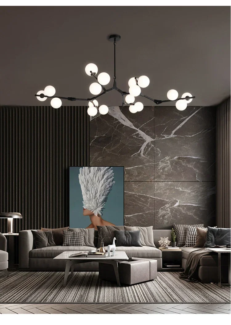 Modern Glass Balls Ceiling Chandeliers Lustre Salon Branch Home Led Hanging Lamp for Living Dining Room Bedroom Lighting Fixture