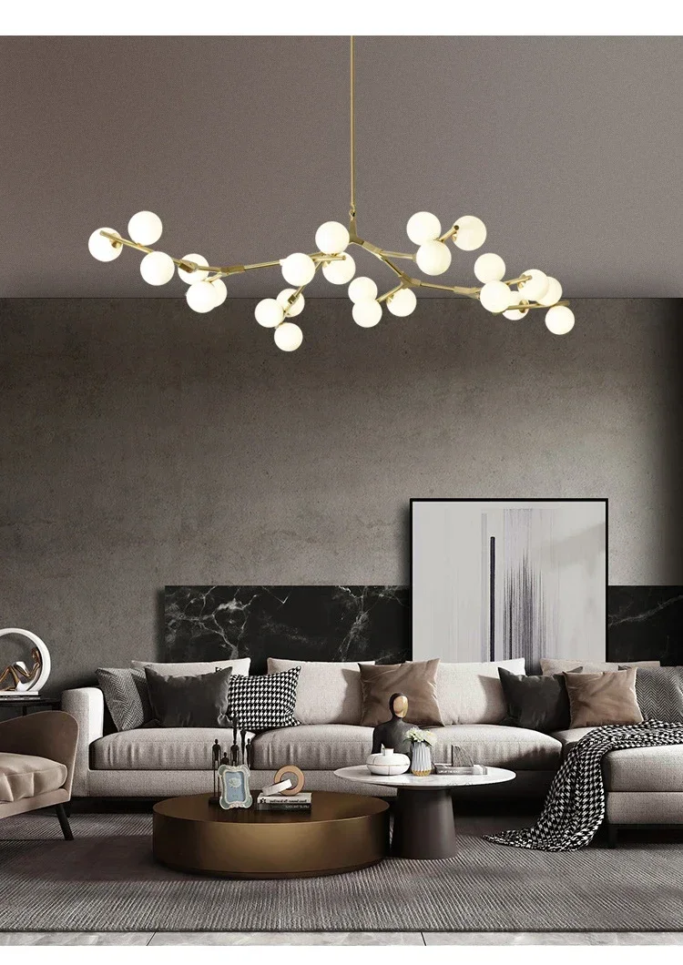 Modern Glass Balls Ceiling Chandeliers Lustre Salon Branch Home Led Hanging Lamp for Living Dining Room Bedroom Lighting Fixture