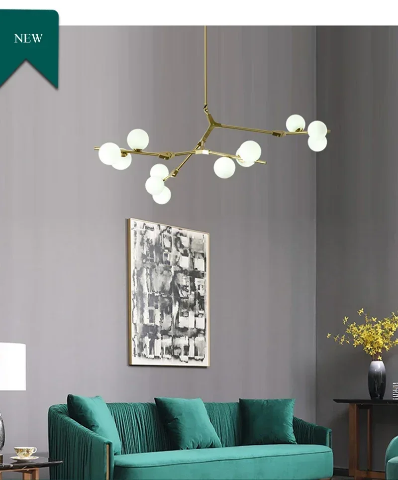 Modern Glass Balls Ceiling Chandeliers Lustre Salon Branch Home Led Hanging Lamp for Living Dining Room Bedroom Lighting Fixture
