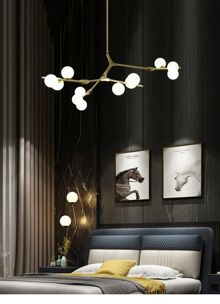 Modern Glass Balls Ceiling Chandeliers Lustre Salon Branch Home Led Hanging Lamp for Living Dining Room Bedroom Lighting Fixture