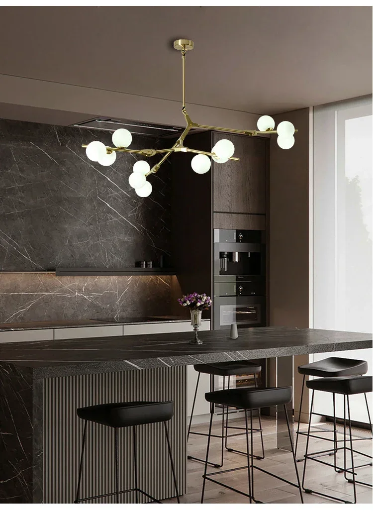 Modern Glass Balls Ceiling Chandeliers Lustre Salon Branch Home Led Hanging Lamp for Living Dining Room Bedroom Lighting Fixture