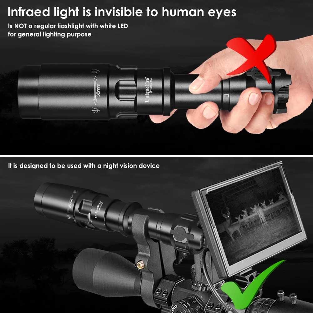 UniqueFire 1605 T38 Vcsel940 Vcsel850 IR LED FlashLight Dimmer Swtich Indicator USB C Rechargeable 18650 Torch Max.1500 Meters