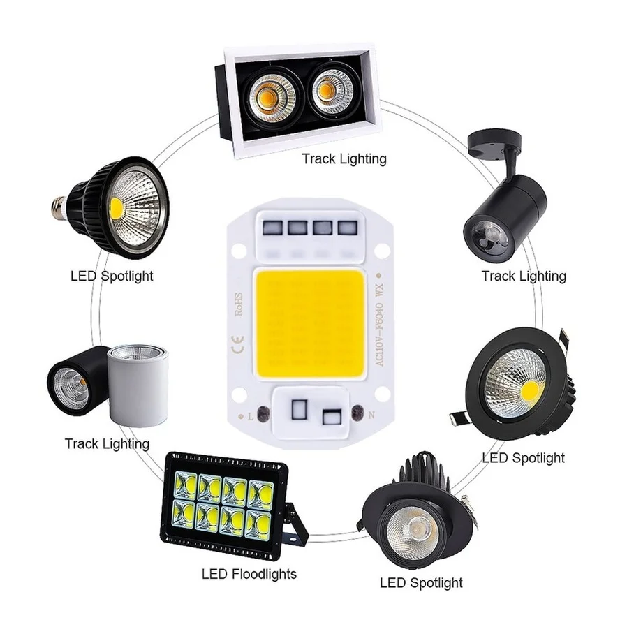 LED 220V COB Chip 10W 20W 30W 50W Smart IC No Need Driver 3W 5W 7W 9W LED Bulb Lamp for Flood Light Spotlight Diy Lighting
