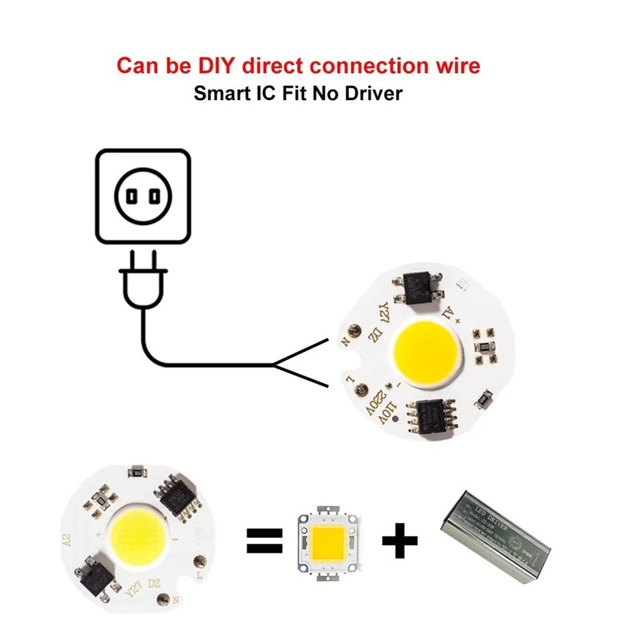 LED 220V COB Chip 10W 20W 30W 50W Smart IC No Need Driver 3W 5W 7W 9W LED Bulb Lamp for Flood Light Spotlight Diy Lighting