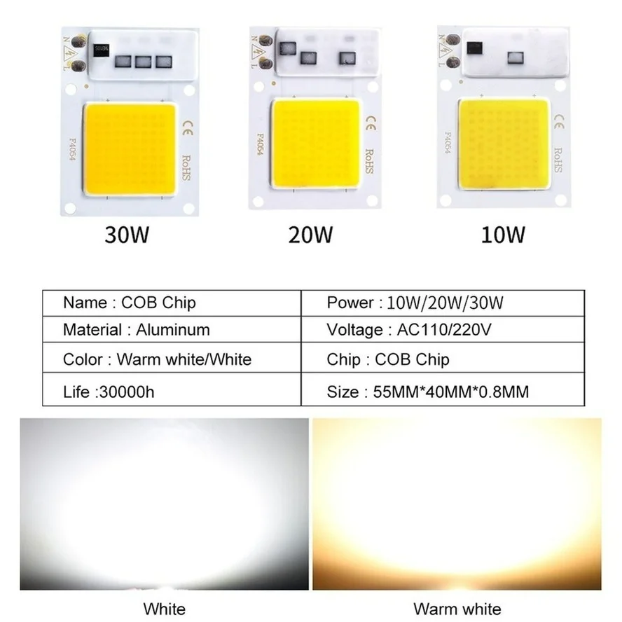 LED 220V COB Chip 10W 20W 30W 50W Smart IC No Need Driver 3W 5W 7W 9W LED Bulb Lamp for Flood Light Spotlight Diy Lighting