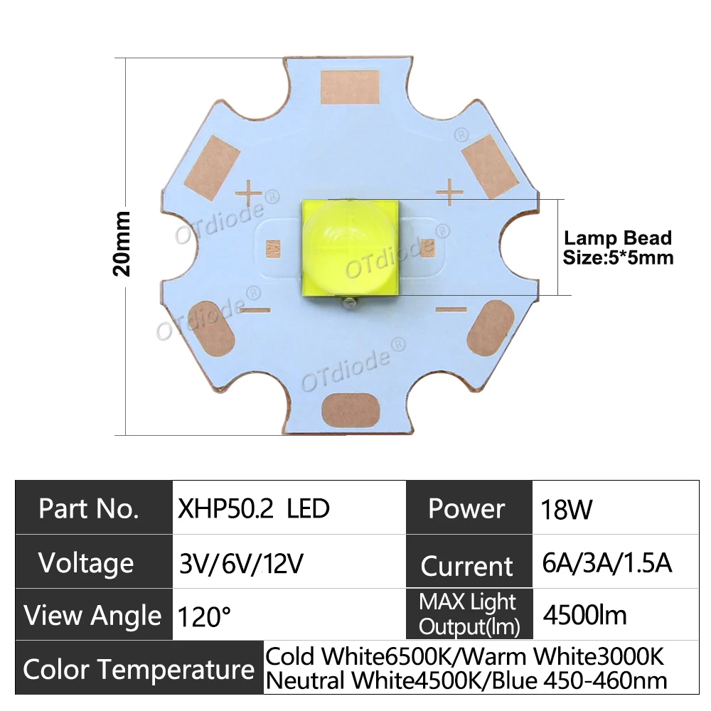 DC3V/6V/12V LED 20W XHP50 XHP50.2 second generation 5050 SMD COB Diode Beads Cold Neutral White 6500K 4500K Head/Flashlight