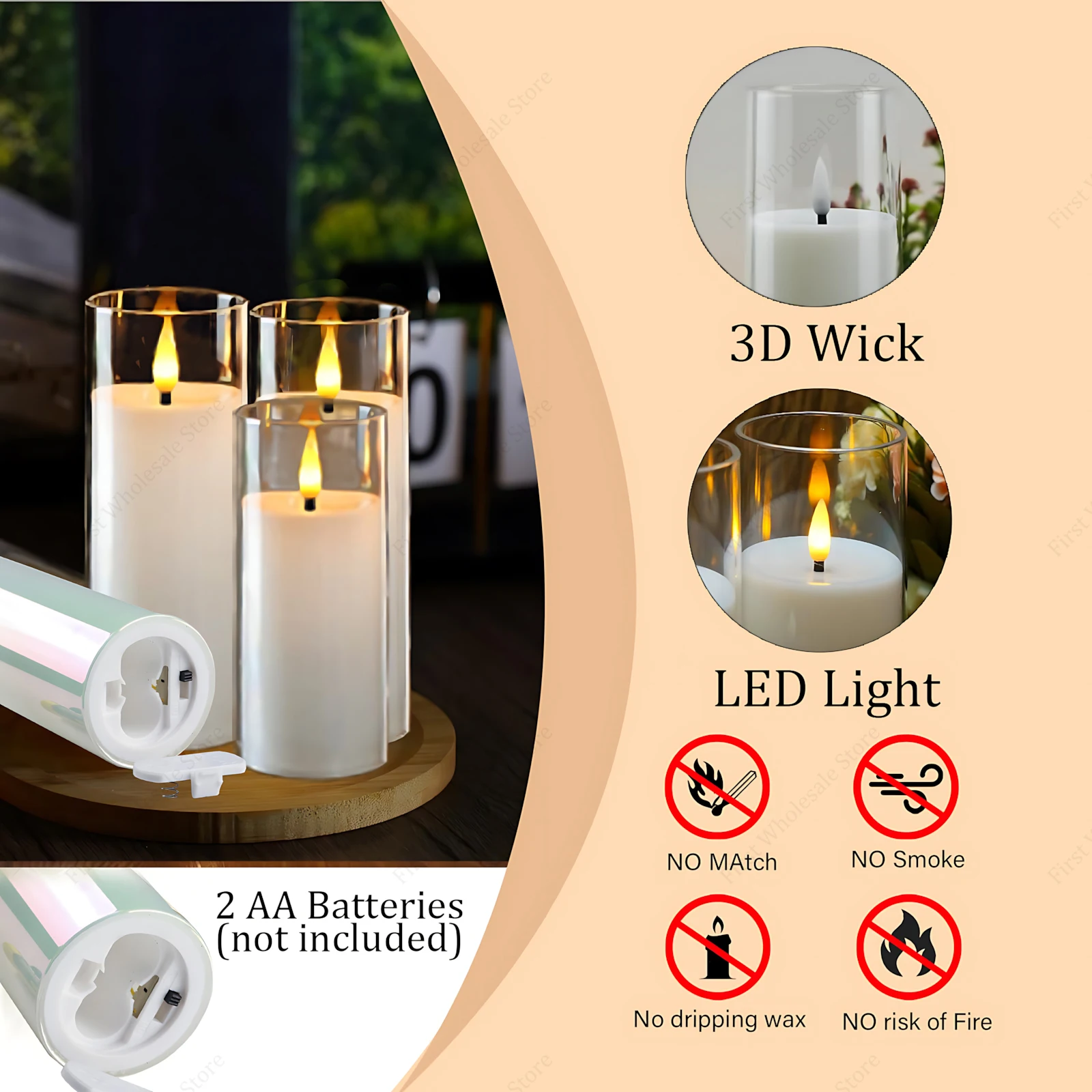 5-120PCS Flameless Candles Decoration Wedding Led Candles Artificial Electronic Candle Battery Candlelight Concert Acrylic Cup