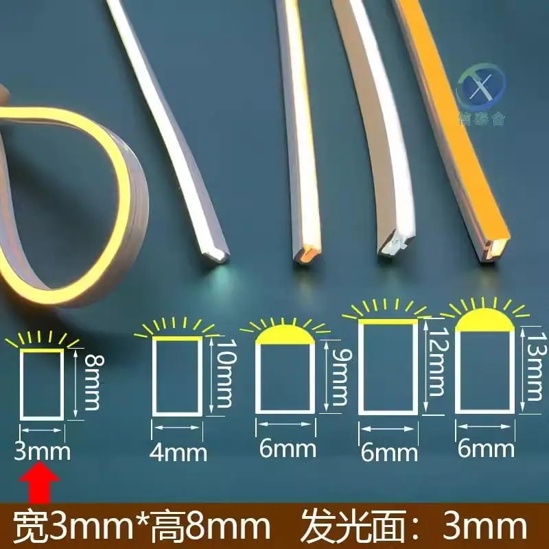 Narrow Silicon Gel LED Neon Tube Rope Lamp Flexible Linear Silicone Diffuser Channel Waterproof Cabinet Closet Car Decor Light