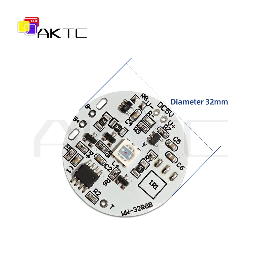 32mm Color RGB Light Board Round LED Light Source Low Voltage DC 5V Compatible Charging/Touch Switch Remote Control/3.7V Battery