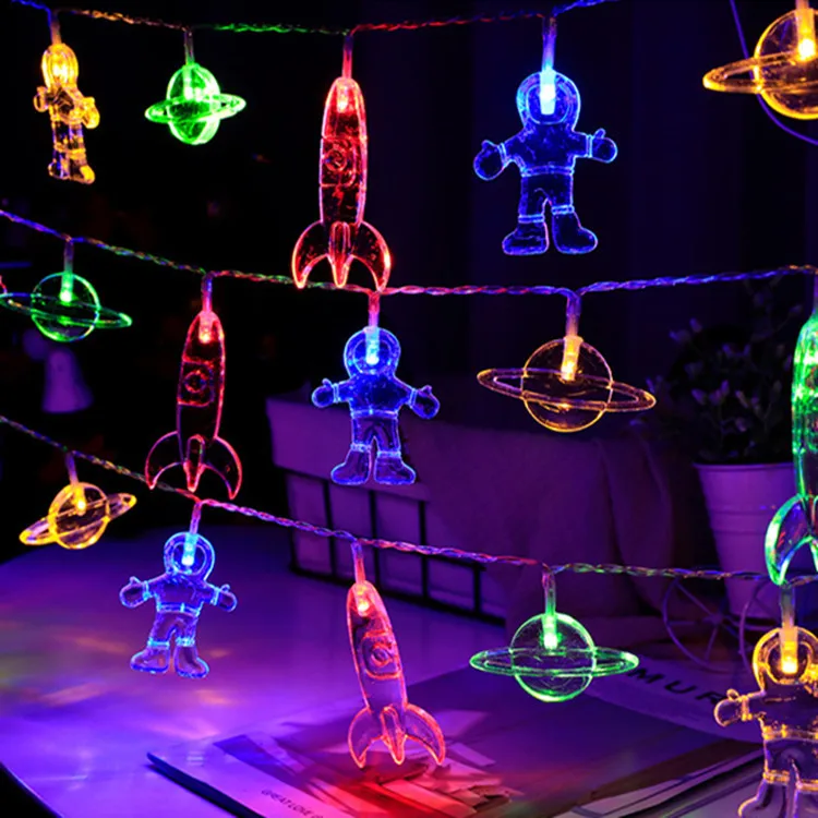 10leds Astronaut Rocket Planet Fairy Light Garland Battery Powered LED Galaxy String Light for Children Christmas Party Decor