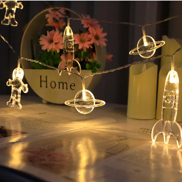 10leds Astronaut Rocket Planet Fairy Light Garland Battery Powered LED Galaxy String Light for Children Christmas Party Decor