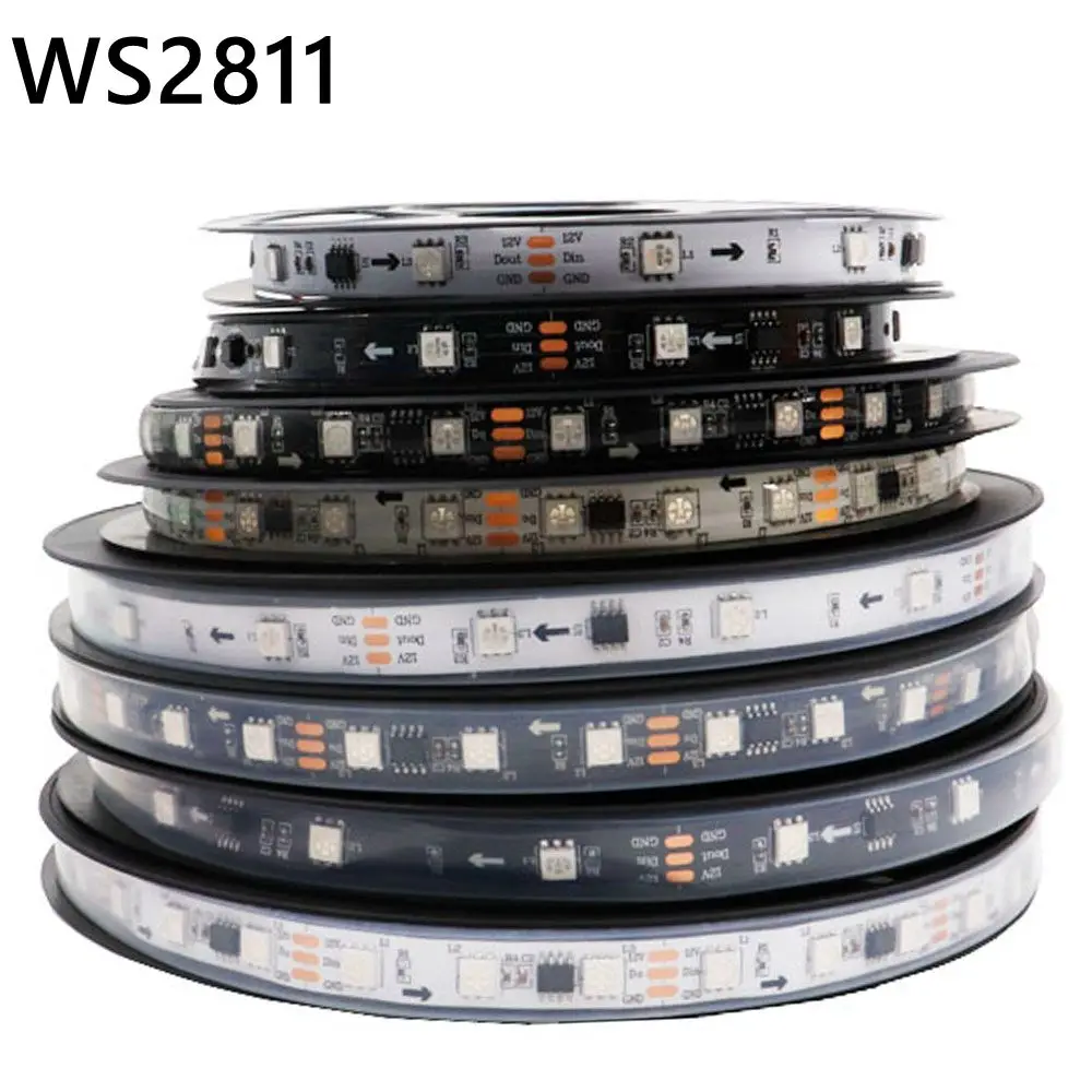 WS2811 WS2812B WS2813 WS2815 5050RGB LED Strip Lights Individually Addressable 30/60/144Pixels/Leds/m Black /White PCB DC5V/12V