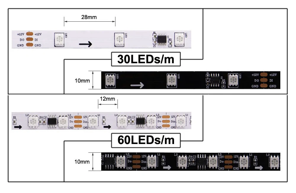 WS2811 WS2812B WS2813 WS2815 5050RGB LED Strip Lights Individually Addressable 30/60/144Pixels/Leds/m Black /White PCB DC5V/12V