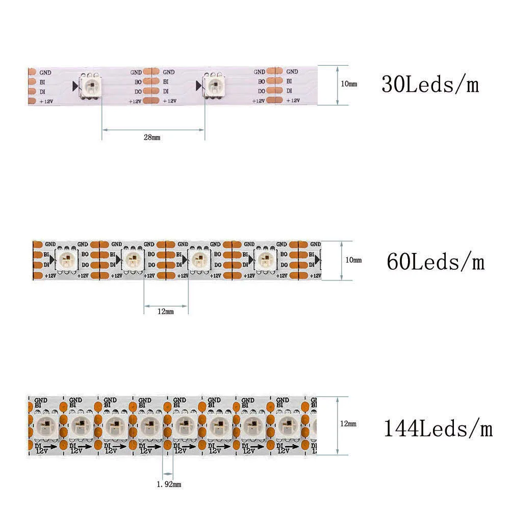 WS2811 WS2812B WS2813 WS2815 5050RGB LED Strip Lights Individually Addressable 30/60/144Pixels/Leds/m Black /White PCB DC5V/12V