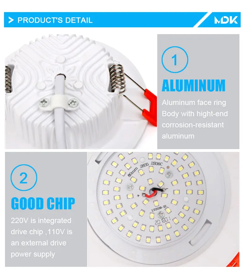 AC220V LED Downlight Thick Aluminum 5W 7W 9W 12W 15W 18W 24W 110V Recessed Spot Lighting Bedroom Kitchen Indoor Down Light Lamp