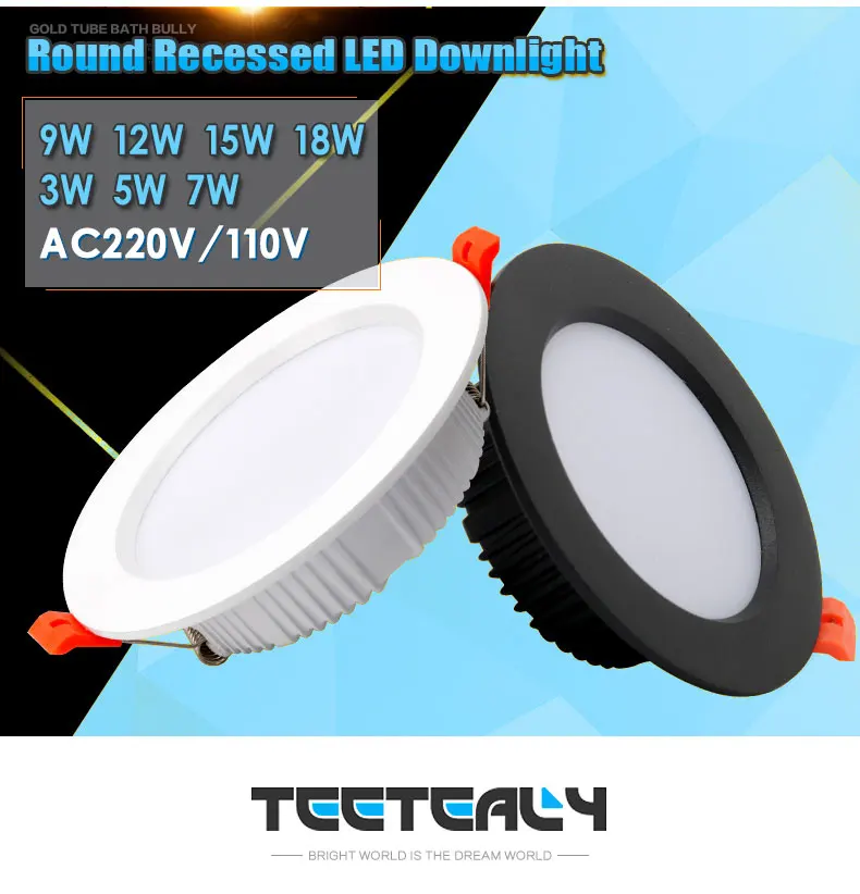 AC220V LED Downlight Thick Aluminum 5W 7W 9W 12W 15W 18W 24W 110V Recessed Spot Lighting Bedroom Kitchen Indoor Down Light Lamp