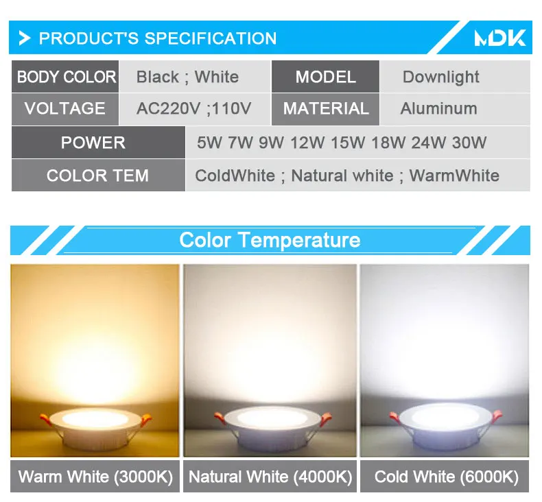 AC220V LED Downlight Thick Aluminum 5W 7W 9W 12W 15W 18W 24W 110V Recessed Spot Lighting Bedroom Kitchen Indoor Down Light Lamp