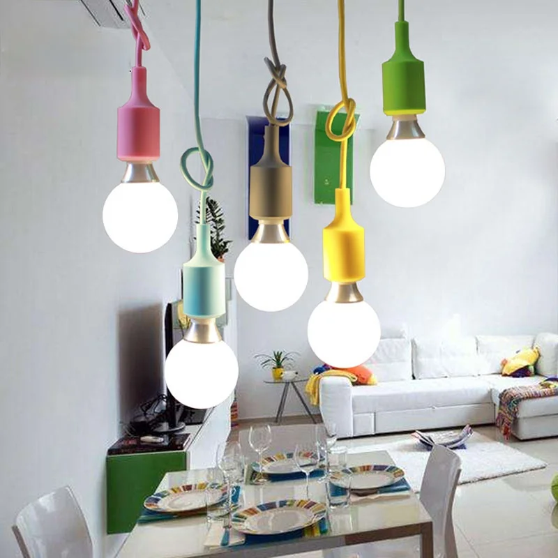 Home Living Room Decoration E27 Chandelier Base Bulb Holder Color Silicone Chandelier with Wire DIY LED Chandelier Ceiling Lamp