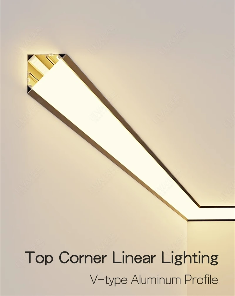 45° Oblique Beam LED Aluminum Profile V-type Top Corner Ceiling Flush Mounted Drywall PC Diffuser Channel Linear Bar Strip Light
